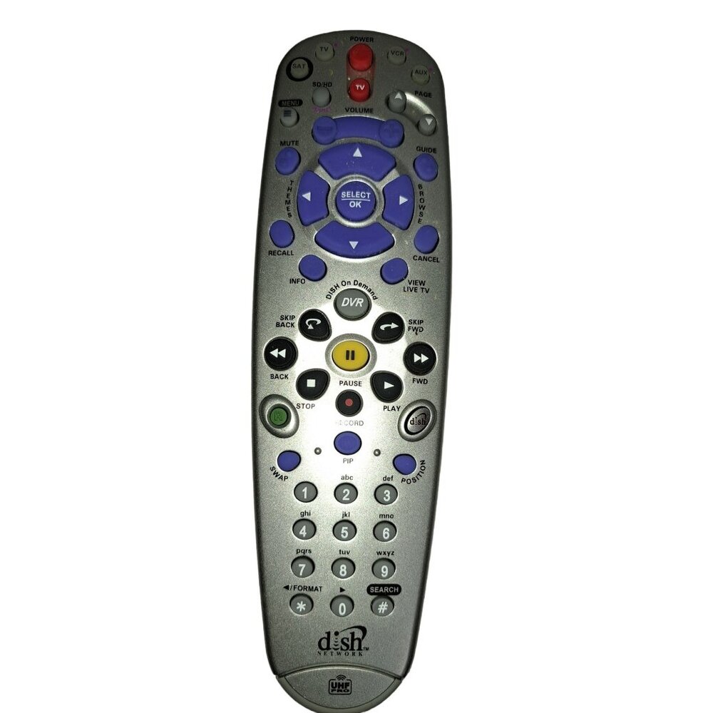 DISH NETWORK GENUINE Ergonomic Design 8.0 UHF PRO Silver Remote